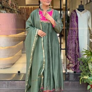 Embroidered Anarkali Kurta With Pant and Dupatta