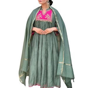 Embroidered Anarkali Kurta With Pant and Dupatta
